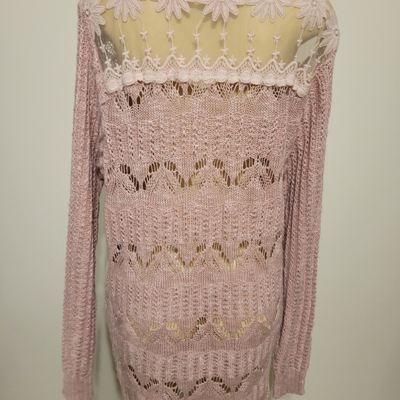 LOVE CRAZY Pink Knit Lace Sweater XL  Winter Oversized - Picture 4 of 5